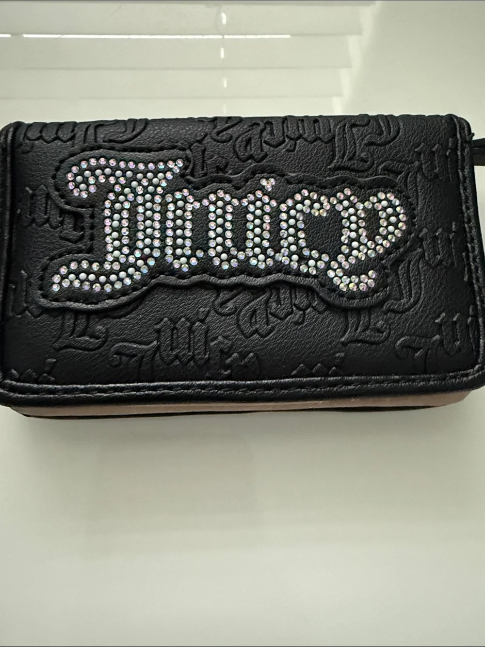 Juicy Couture Black Embossed Rhinestone Logo Wallet